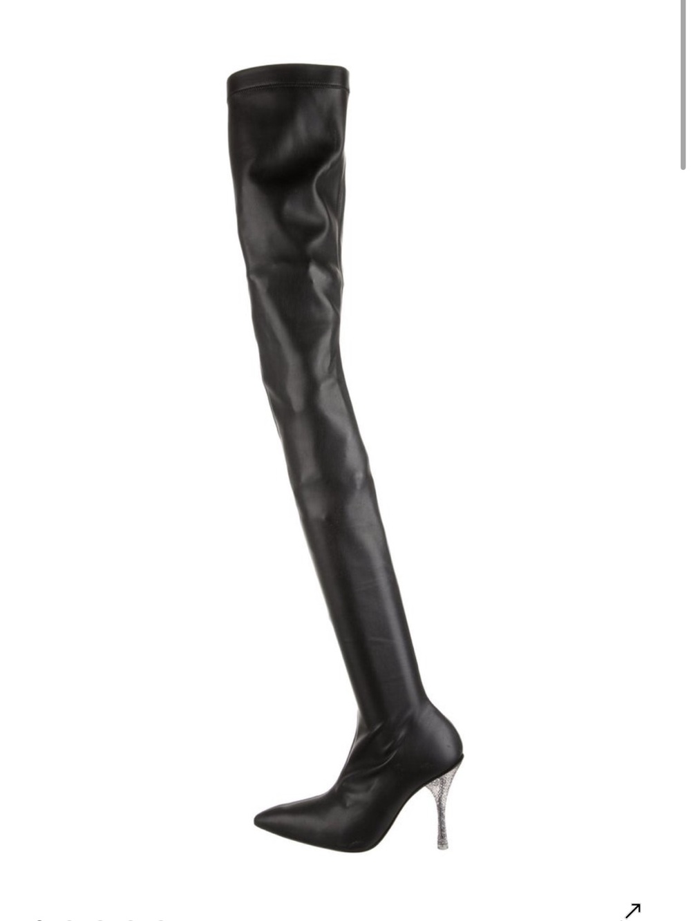 Off-White Black Over-the-Knee Pointed Stiletto Boot with Silver Heel